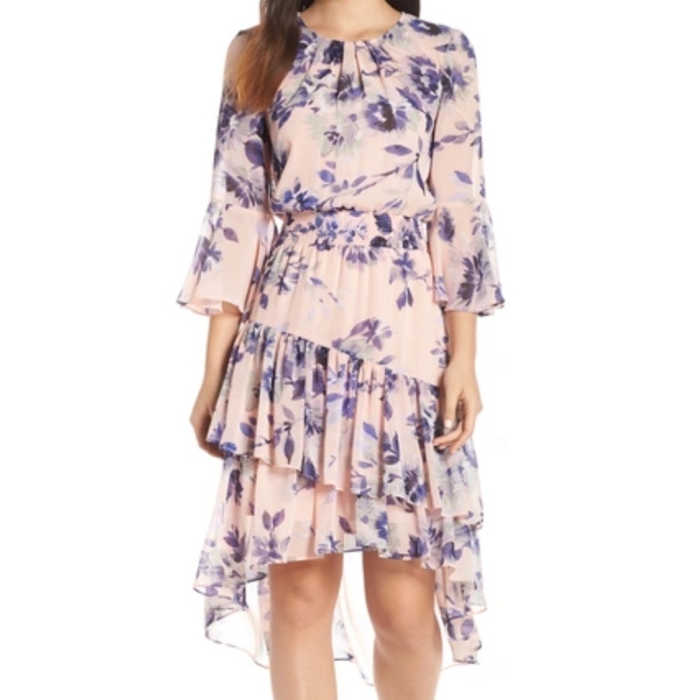 Eliza J Tiered Ruffle Chiffon Dress Blush